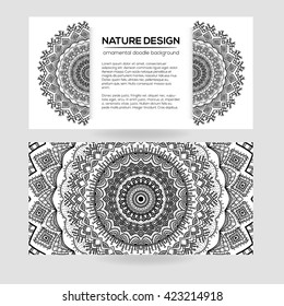 Vector nature decor for your design with abstract ornament. Vector round mandala in childish style. Ornamental doodle background.