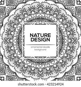 Vector nature decor for your design with abstract ornament. Vector round mandala in childish style. Ornamental doodle background.