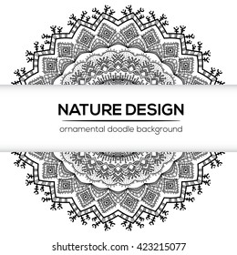 Vector nature decor for your design with abstract ornament. Vector round mandala in childish style. Ornamental doodle background.
