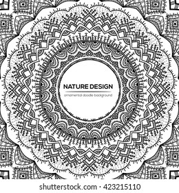Vector nature decor for your design with abstract ornament. Vector round mandala in childish style. Ornamental doodle background.