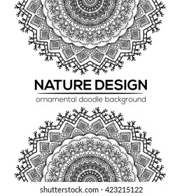 Vector nature decor for your design with abstract ornament. Vector round mandala in childish style. Ornamental doodle background.