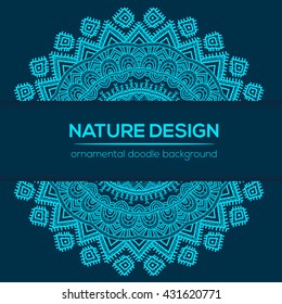 Vector nature decor for your design with abstract ornament. Vector round mandala in childish style. Ornamental doodle background.