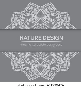 Vector nature decor for your design with abstract ornament. Vector round mandala in childish style. Ornamental doodle background.