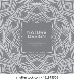 Vector nature decor for your design with abstract ornament. Vector round mandala in childish style. Ornamental doodle background.