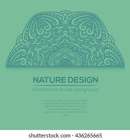 Vector nature decor for your design with abstract ornament and waves. Vector round mandala in childish style. Ornamental doodle background.