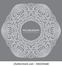 Vector nature decor for your design with abstract ornament and waves. Vector round mandala in childish style. Ornamental doodle background.