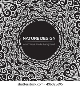 Vector nature decor for your design with abstract ornament and waves. Vector round mandala in childish style. Ornamental doodle background.