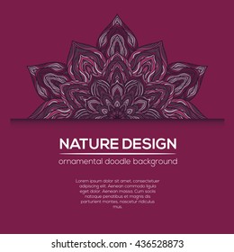 Vector nature decor for your design with abstract ornament. Vector round mandala in childish style. Ornamental doodle background.