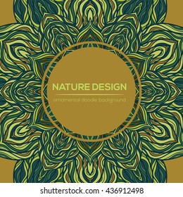 Vector nature decor for your design with abstract ornament. Vector round mandala in childish style. Ornamental doodle background.