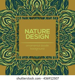 Vector nature decor for your design with abstract ornament. Vector round mandala in childish style. Ornamental doodle background.