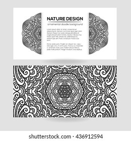 Vector nature decor for your design with abstract ornament and waves. Vector round mandala in childish style. Ornamental doodle background.