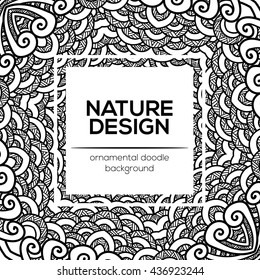 Vector nature decor for your design with abstract ornament and waves. Vector round mandala in childish style. Ornamental doodle background.