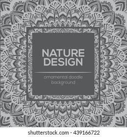 Vector nature decor for your design with abstract ornament. Vector round mandala in childish style. Ornamental doodle background.