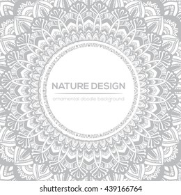 Vector nature decor for your design with abstract ornament. Vector round mandala in childish style. Ornamental doodle background.