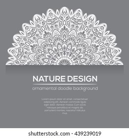 Vector nature decor for your design with abstract ornament. Vector round mandala in childish style. Ornamental doodle background.