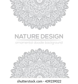 Vector nature decor for your design with abstract ornament. Vector round mandala in childish style. Ornamental doodle background.