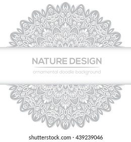Vector nature decor for your design with abstract ornament. Vector round mandala in childish style. Ornamental doodle background.