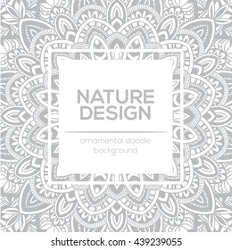 Vector nature decor for your design with abstract ornament. Vector round mandala in childish style. Ornamental doodle background.