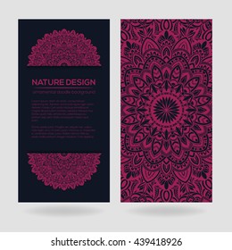 Vector nature decor for your design with abstract ornament. Vector round mandala in childish style. Ornamental doodle background.