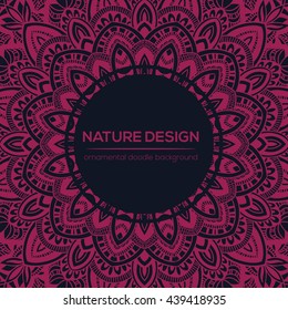 Vector nature decor for your design with abstract ornament. Vector round mandala in childish style. Ornamental doodle background.