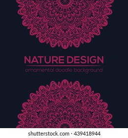 Vector nature decor for your design with abstract ornament. Vector round mandala in childish style. Ornamental doodle background.