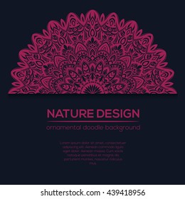 Vector nature decor for your design with abstract ornament. Vector round mandala in childish style. Ornamental doodle background.