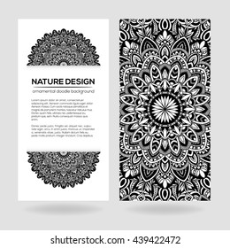 Vector nature decor for your design with abstract ornament. Vector round mandala in childish style. Ornamental doodle background.