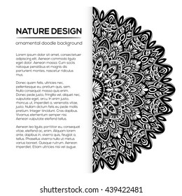 Vector nature decor for your design with abstract ornament. Vector round mandala in childish style. Ornamental doodle background.