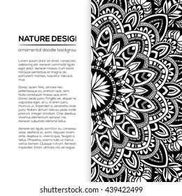 Vector nature decor for your design with abstract ornament. Vector round mandala in childish style. Ornamental doodle background.