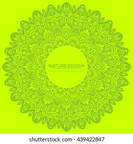 Vector nature decor for your design with abstract ornament. Vector round mandala in childish style. Ornamental doodle background.