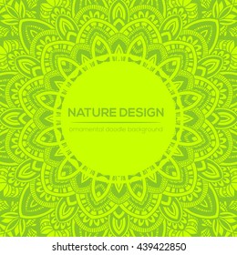 Vector nature decor for your design with abstract ornament. Vector round mandala in childish style. Ornamental doodle background.