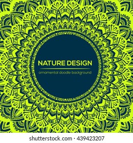 Vector nature decor for your design with abstract ornament. Vector round mandala in childish style. Ornamental doodle background.