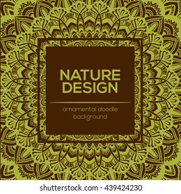 Vector nature decor for your design with abstract ornament. Vector round mandala in childish style. Ornamental doodle background.