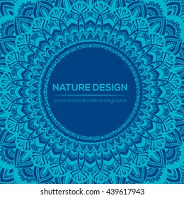 Vector nature decor for your design with abstract ornament. Vector round mandala in childish style. Ornamental doodle background.