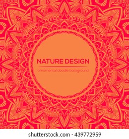Vector nature decor for your design with abstract ornament. Vector round mandala in childish style. Ornamental doodle background.