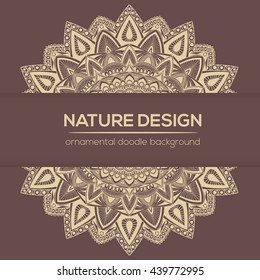 Vector nature decor for your design with abstract ornament. Vector round mandala in childish style. Ornamental doodle background.