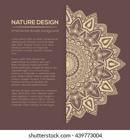 Vector nature decor for your design with abstract ornament. Vector round mandala in childish style. Ornamental doodle background.