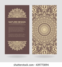 Vector nature decor for your design with abstract ornament. Vector round mandala in childish style. Ornamental doodle background.