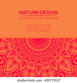 Vector nature decor for your design with abstract ornament. Vector round mandala in childish style. Ornamental doodle background.