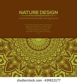 Vector nature decor for your design with abstract ornament. Vector round mandala in childish style. Ornamental doodle background.