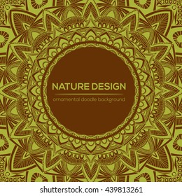 Vector nature decor for your design with abstract ornament. Vector round mandala in childish style. Ornamental doodle background.