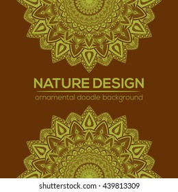 Vector nature decor for your design with abstract ornament. Vector round mandala in childish style. Ornamental doodle background.