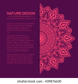 Vector nature decor for your design with abstract ornament. Vector round mandala in childish style. Ornamental doodle background.