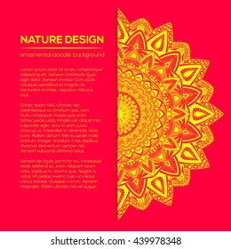 Vector nature decor for your design with abstract ornament. Vector round mandala in childish style. Ornamental doodle background.