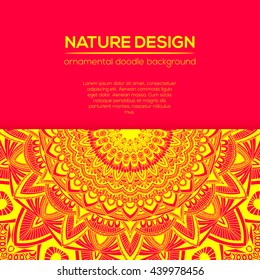 Vector nature decor for your design with abstract ornament. Vector round mandala in childish style. Ornamental doodle background.