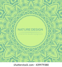 Vector nature decor for your design with abstract ornament. Vector round mandala in childish style. Ornamental doodle background.