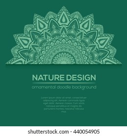 Vector nature decor for your design with abstract ornament. Vector round mandala in childish style. Ornamental doodle background.
