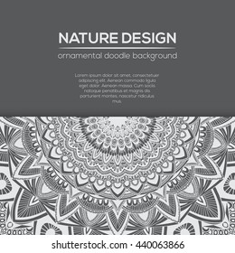 Vector nature decor for your design with abstract ornament. Vector round mandala in childish style. Ornamental doodle background.