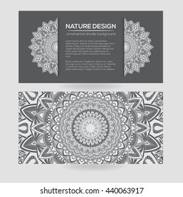 Vector nature decor for your design with abstract ornament. Vector round mandala in childish style. Ornamental doodle background.