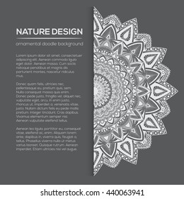 Vector nature decor for your design with abstract ornament. Vector round mandala in childish style. Ornamental doodle background.